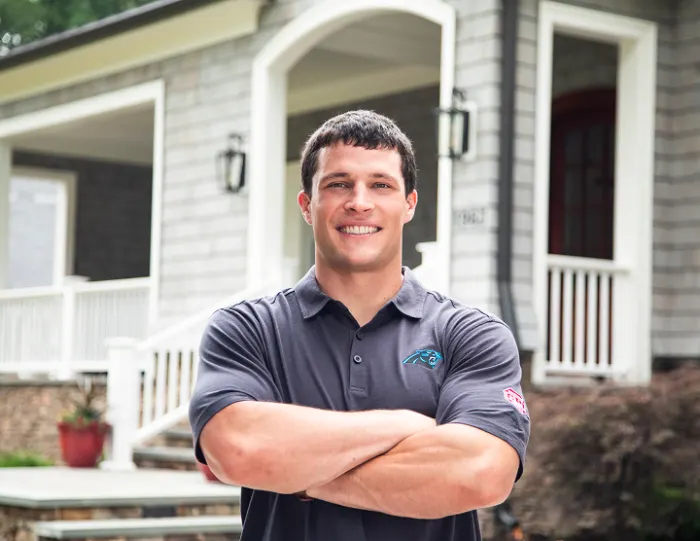 Luke Kuechly at a CPI Security home