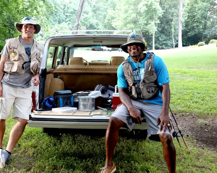 Luke Kuechly at a tailgate