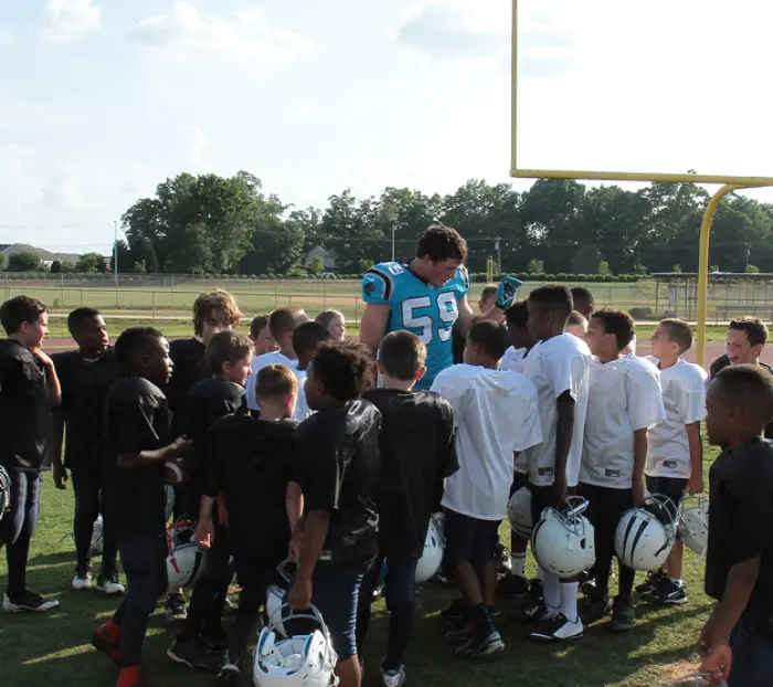 Luke Kuechly on his first CPI commercial shoot in 2012